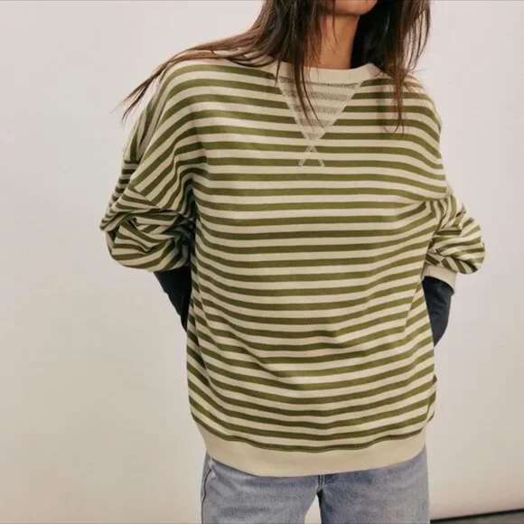Free People Tops - Free People Classic Oversized Striped Sweatshirt
